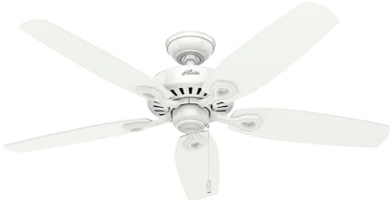 Hunter 52 inch Indoor Ceiling Fan No Light with Pull Chain - White Ceiling Fan without Light, Standard Mount, 5 Blades, For Bedroom, Living Room, or Kitchen - Builder Elite 53240, Snow White