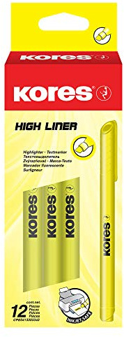 Kores Textmarkör High Liner, kilspets, 12 stycken, gul