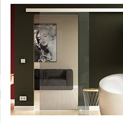 Glasschiebetür 102,5x205 cm in ESG-Klarglas Levidor® EasySlide-System komplet. Laufschiene und Muschelgriffen, Schiebetür aus Glas für Innenbereich, in sehr hochwertiger Qualität. Glas & Schienensystem Made in Germany inkl. kompletten Zubehör Glastür, Zimmertür mit Griffmulde geschraubt, Komplettset
