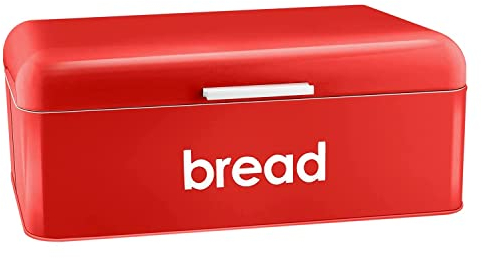 Denny International Retro Style Steel Bread Bin Kitchen Food Loaf Storage In 3 colours (Red)