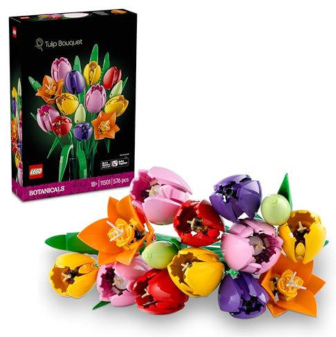 LEGO Botanicals Le Bouquet de Tulipes - Set de Construction pour Adulte avec Fleurs Artificielles - 14 Tulipes dans 5 Couleurs - Décoration pour la Maison ou la Table - Cadeau DIY pour Femme 11501