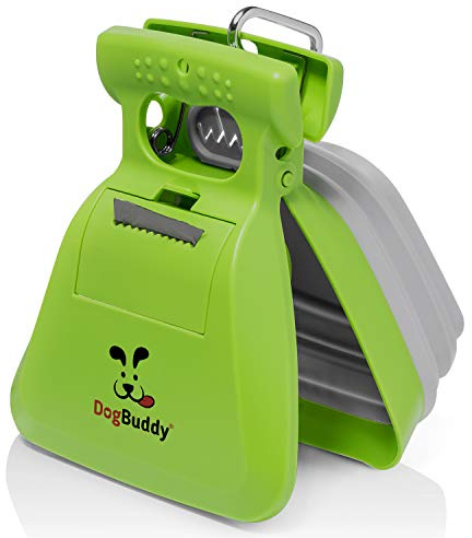DogBuddy - Recogedor portátil para excrementos de Perros pequeños y Grandes, Pala con Accesorio para Bolsa, Pinza para Correa y Bolsas de Basura Incluidas, Grande, Verde (Kiwi)