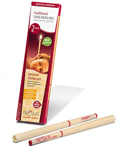 BIOSUN Ohrkerze konisch mit Bienenwachs 2 Stück - Ohrenkerze traditional mit Filter