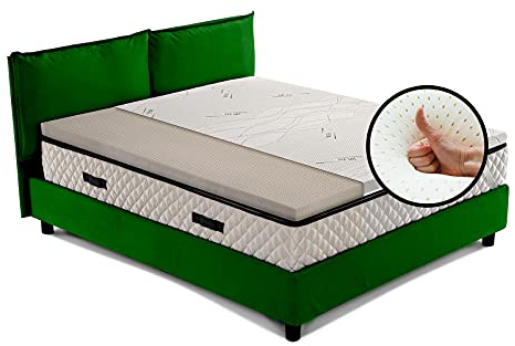 Geemma s.r.l. Topper de látex, protector de colchón 100 % látex, altura 5 cm con tejido antimicrobiano desenfundable 4 lados con hilo de plata - Star látex francés 150 x 200 cm