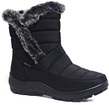 Cushion Walk Thermo-Tex Fur Lined Womens Snow Boots Ladies Snug Warm Fashion Ankle Boots Size 3-8 (8 UK, Black.)