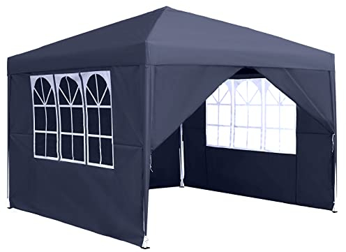 AufuN Pavillon Wasserdicht 3x3 m Anthrazit Gartenpavillon mit 4 Seitenwände Polyethylen Bierzelt Tür mit Reisverschluss für Garten Party Hochzeit Picknick Markt
