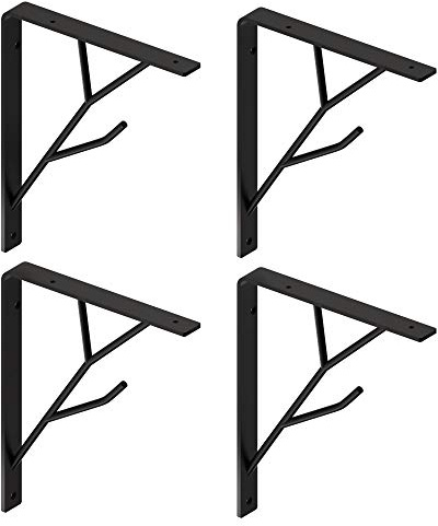 Mocomax 8 Inch Decorative Shelf Brackets, Heavy Duty Floating Shelves Hardware L Shape Tree Branch Metal Corner Brace Supporter, 4 Packs