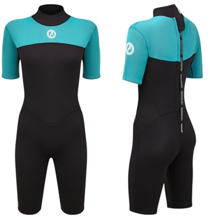 Two Bare Feet Women's Thunderclap 2.5mm Summer Shorty Neoprene Wetsuit - Ideal for Surfing, Swimming & Watersports - Lightweight, Flexible & Durable Design (Medium, Aqua/Black)