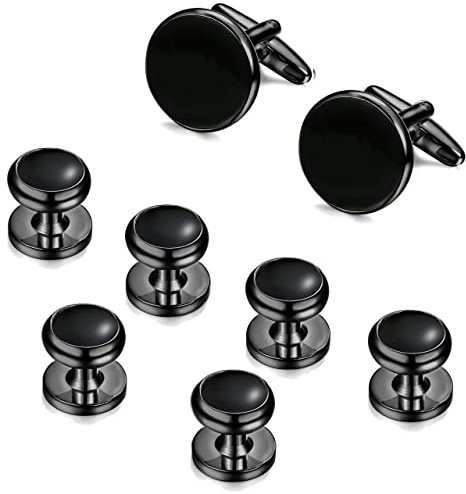 ORAZIO Cuff Links Mens Stainless Steel Cuff Links and Studs Set Gold Black Cufflinks for Men Tuxedo Studs Buttons for Formal Kit Business or Wedding Shirts