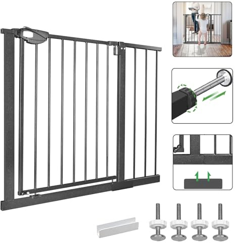 LZQ Trappskyddsgaller, dubbellås, extra säkert metalldörrskyddsgaller för klämning, svart, 85–95 cm, dörrgaller, klämgaller | 90° stopp | stängs automatiskt