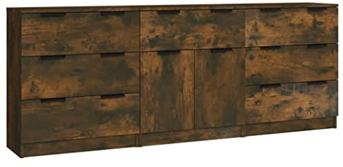 vidaXL Sideboard 3-TLG. Kommode Anrichte Schrank Beistellschrank Mehrzweckschrank Standschrank mit Schubladen Türen Räuchereiche Holzwerkstoff