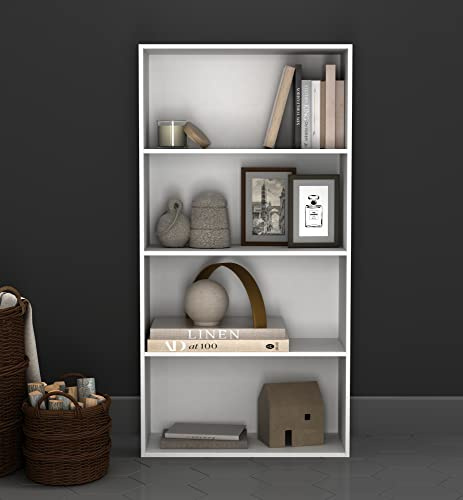 URBNLIVING 4 Tier Wide Wooden Bookcase Cupboard Storage Shelving Display Shelf Cabinet Unit (White)