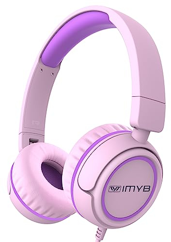 IMYB Kinder kopfhörer, Kopfhörer für Kinder mit Kabel, faltbar, Stereo Sound, Sichere Lautstärkebegrenzung, 3,5 mm Jack, Over Ear Kinderkopfhörer für Schule, Junge, Mädchen, Tablet, PC, Rosa