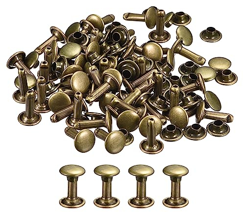 QUARKZMAN 100 Set Leder Nieten 8mm Runde Nieten Hohlnieten Doppelt Kappe Nieten 12mm Höhe Metall Nieten Niete für Leder Handwerk Reparatur DIY Geldbeutel Gürtel Taschen Schuhe Bronzeton
