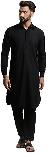 SOJANYA Pathani Kurta Salwar Set en coton pour homme, Noir, M