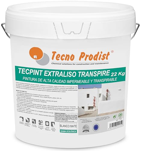 Tecno Prodist - TECPINT EXTRALISO TRANSPIRE (22 Kg) Pintura ecológica, transpirable, impermeable exterior e interior al agua, acabado extraliso, Fácil Aplicación - Sin olor (BLANCO)