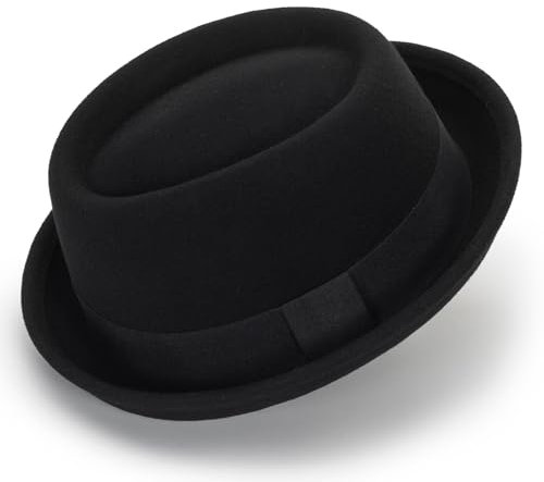 Pokie-Pie Bowler-Derby-Mütze, Wolle, klassischer Trilby-Fedora-Hut für Herren und Damen, Größe: M, Wolle, schwarz, M-L