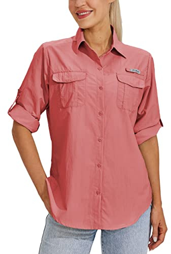 WILLIT Damskjorta UPF 50+ skjorta solskydd skjortor långärmad vandringsblus safari fiskeskjortor SPF snabbtorkande vandring utomhus skjortor, ROSA, M