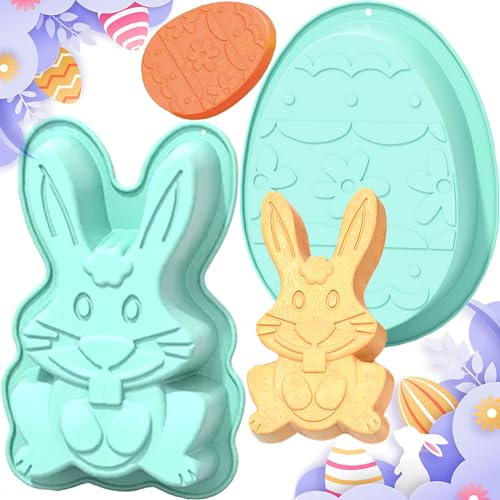 Saijer Silikonform Ostern, 2 Stück Ostern Backform Silikon Backform Ostern Hasen-Backform Silikonform Osterhase Silikon Kuchenform Hasenform Silikon Silikonform Hasen Ostern Silikon Formen（Grün）