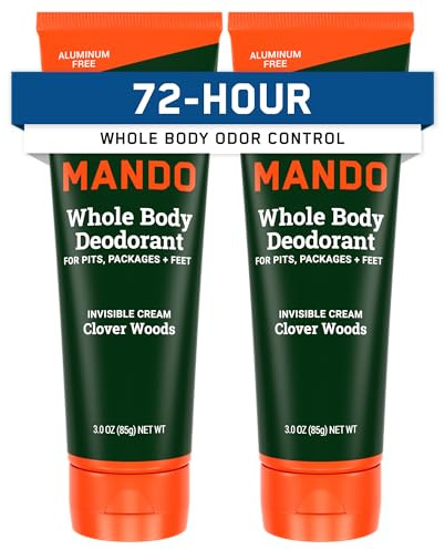 Mando Deodorante da uomo per corpo intero - Crema invisibile - Controllo degli odori 72 ore - Senza alluminio, senza bicarbonato di sodio, sicuro per la pelle - Tubo da 3 once (confezione da 2) -