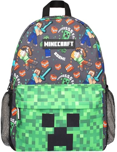 Minecraft School Backpack for Boys and Girls Large A4 Multicompartment Rucksack Travel Bag with Mesh Pocket and Adjustable Padded Shoulder Straps