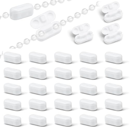 30 Pcs Roller Blind Cord Connector Clips, Replacement Blind Pull Cord Connector Plastic Ball Chain Connector Fits Fits 4.5mm Roller Roman Vertical Window Blinds Accessories Snap Fastening Clips, White