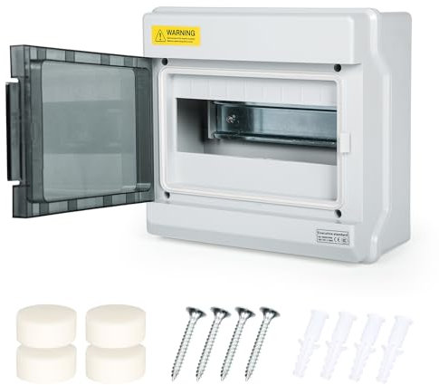 Jadeshay Caja de Distribución de Montaje Superficial,9 Módulos Caja Cuadro Electrico Impermeable IP65 Caja de Fusibles Eléctrica para Jardín Interior Exterior y Espacios Húmedos con 1 Fila Carril Din