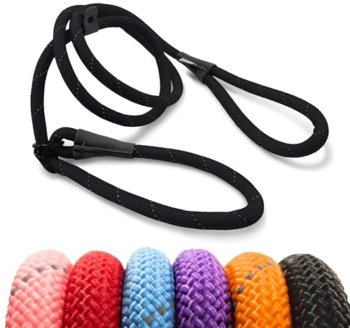 HugglePets Advanced 2-in-1 Reflective Dog Slip Lead & Head Halter - Black (180cm) Strong Rope Dog Lead with High Visibility Reflective Material & Figure 8 Configuration for Dogs up to 50kg