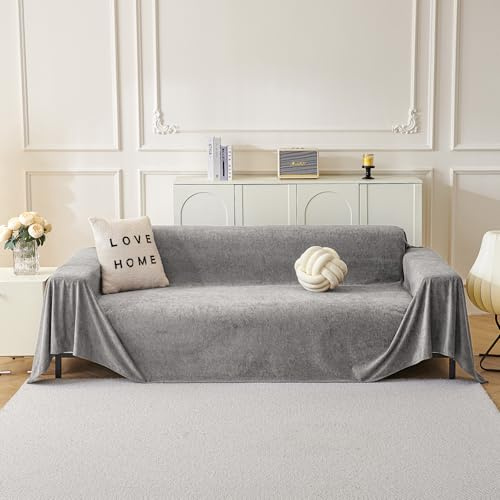 MYSKY HOME Housse de canapé 1/2/3/4 places, protection anti-rayures, lavable, antidérapante, pour animaux de compagnie, poils d'enfants, chien et chat, 180 x 300 cm, gris