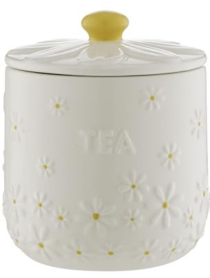 Price & Kensington Daisy Tea Storage Jar | 700ml Airtight Ceramic Canister | Embossed Daisy 3D Lid with Hand-Painted Yellow Handle | Cream Glaze | Kitchen Storage Container
