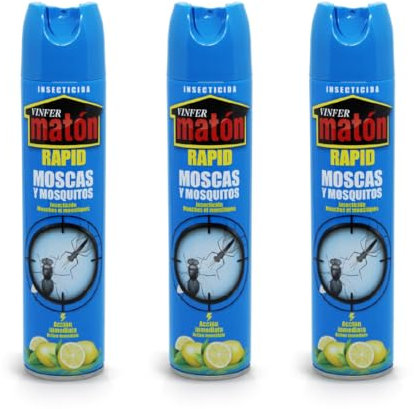 VINFERMATON – Insecticida Moscas y Mosquitos Perfume Limón Pack 3×300 ml | Spray Eliminador Insectos Voladores Interior y Exterior | Acción Inmediata Profesional | 100% MADE IN SPAIN