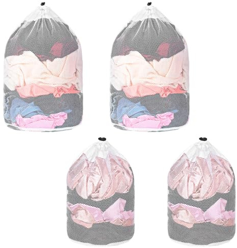 ElevateTech Mesh Laundry Bag with Drawstring, 4 Pcs Reusable Laundry Bags for Washing Machine White Net Washing Bags for Laundrys Delicate Wash Bag for Home Travel Dorm Apartment, 2 Large & 2 Small