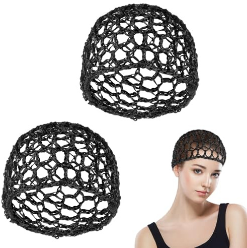 Piriuuo 2 Pcs Hair Nets Cap, Hair Cap for Sleeping Elastic Mesh Crochet Hairs Net Snoods for Women Soft Shower Caps Hairs Wrap Net for Silk Press Cover Accessory for Sleeping (Black)
