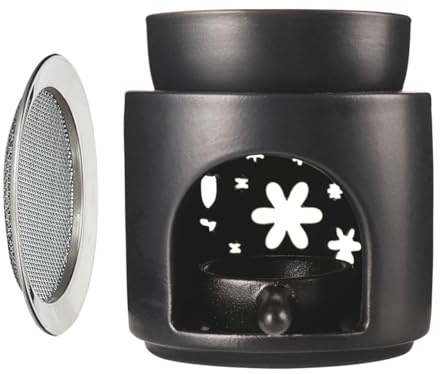 Zweiapappel Räucherstövchen Duftlampe mit Räuchersieb und Keramik Öldiffusor Schale Anthrazit Duftwachs diffusor Weihrauch Kräuter Burner(Blütenmeer)