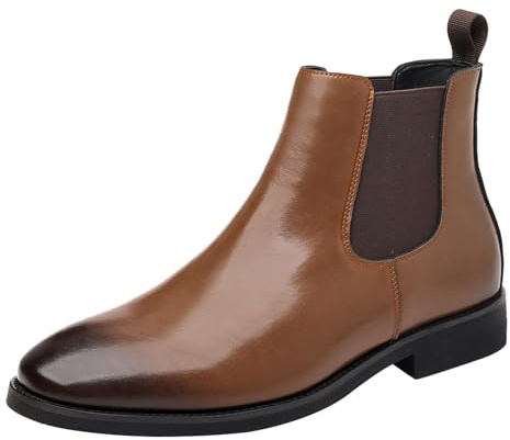 ANUFER Hommes Millésime Bout Rond Bottines Chelsea Couleur du Pinceau Formel Slip-On Cheville Bottes