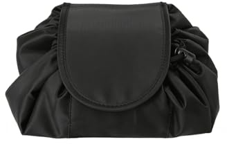 Drawstring Makeup Bag,Lay Open Flat Large Capacity Toiletry Make up Bags,for Women Gril Home Travel Portable Make Pouches Magic Cloth Lazy Handbag Black Cosmetic Organiser Children's Wash Draw Case