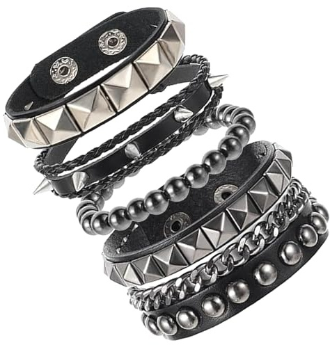 4Pcs Punk Rock Studded Bracelet Grunge Accessories Leather Studded Bracelet