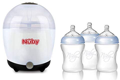 Nuby NTVP39 Vaporisator/Sterilisator für 5 Flaschen und Zubehör inklusiv 3x PP Flasche, 240 ml, weiß