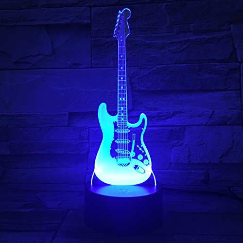 SISYS 3D Illusion Lampe LED Nachtlicht Optische 3D-Illusions-Lampen Tischlampe Nachtlichter 7 Farben Berührungsschalter Schreibtischlampe mit 150cm USB-Kabel Kinder Nachtlampe, Gitarre