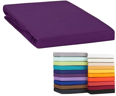 MOON Topper Spannbettlaken Boxspringbett Spannbetttuch Bettlaken Line Green 160g/m² Jersey 100% Baumwolle (180x200-200x220, lila)