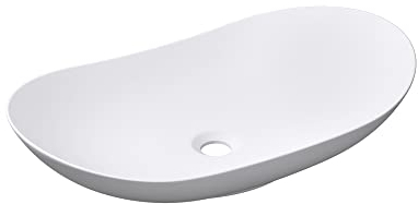 Mai & Mai Bathroom Sink Basin Countertop Wash Basin | Ceramic Matt White Oval Thin Rim | WDH: 63x36x14cm | Modern Design Bathroom Vessel Sink | Nano-Coating Brüssel858