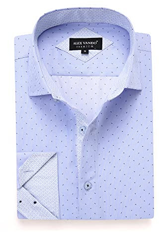 Alex Vando Mens Printed Dress Shirts Long Sleeve Regular Fit Button Down Shirt,Blue,L