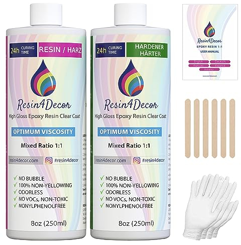 Epoxidharz Set RESIN4DECOR 1:1 Gusskristallklarer Gießharz Klebstoff für Kunsthandwerk Schmuck Formenbau Vergilbungsfrei Ungiftig 24 St Aushärtungszeit Geruchlos Resin Laminierharz - 500ml