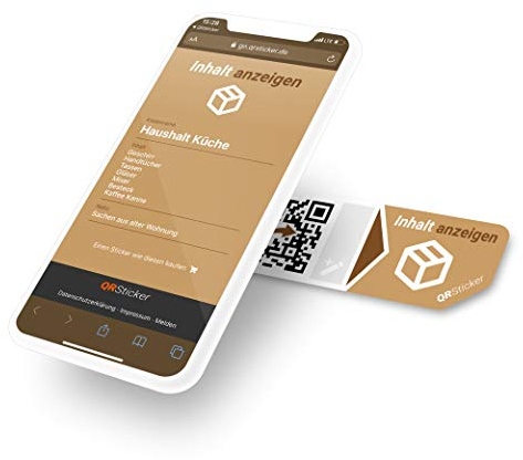 QR-Code Aufkleber Etiketten mit Smartphone App zum Abrufen der Inhalte von Kartons, Schubladen, Regalen (XS,16 Sticker)