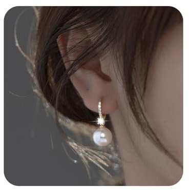 Pearl Earrings for Women Gold Dangle Pearl Earrings 14K Gold Plated Drop Earring for Women Trendy Dangling Earring Beach Party Earings Elegant Dangly Earings Wedding Bridal Jewelry for Gift ﻿