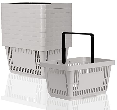 10x Einkaufskorb 22l mit 1 Tragebügel Kunststoffkorb Körbe stapelbar | Tragekorb stabil | Plastikkorb lebensmittelgeeignet | Shopping-Basket | Handkorb bis zu 30kg belastbar (Grau)