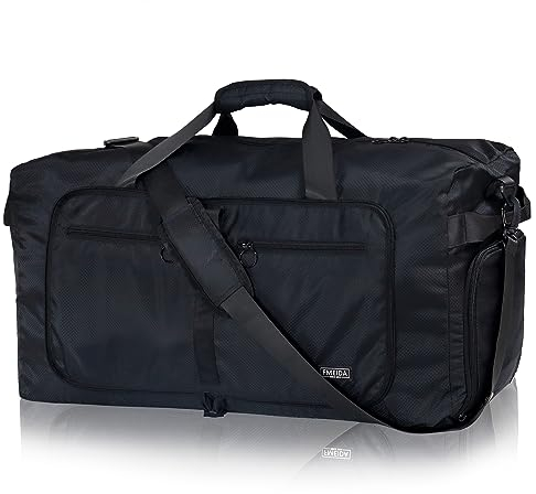 Fmeida Reisetasche Groß Reisetaschen Damen Handgepäck Tasche Faltbare Sporttasche Herren Duffle Bag mit Schuhfach Saunatasche Leicht Kliniktasche Geburt Wasserdicht Schwarz