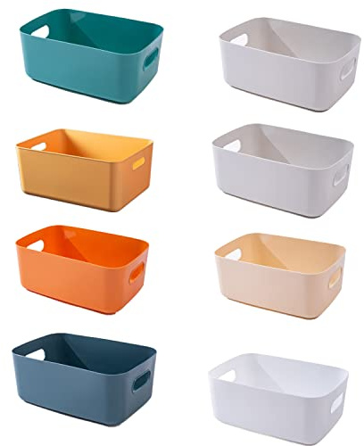 8 Pack 24cm Cajas Almacenaje Plastico,Organizador Cajones,Cestas Almacenaje,Organizador Baño,Cajas Plastico Almacenaje,Organizador Armario Cajones Cocina con Asa