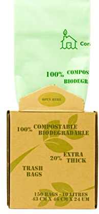 Sacs poubelle extra solides de qualité supérieure, compostables et biodégradables, sacs poubelle de 6 L/10 L/30 L fabriqués à partir de plantes avec certificat EN13432 pour la maison et la cuisine