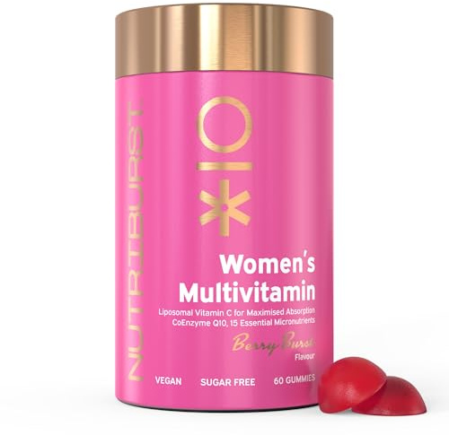Nutriburst Women’s Multivitamin - Hormone Regulation & Support Collagen Formation - Contains 15 Micronutrients; B5, B6, B12, C, D - Vegan, Sugar Free Supplement - 60 Berry Gummies - 1 Month Supply